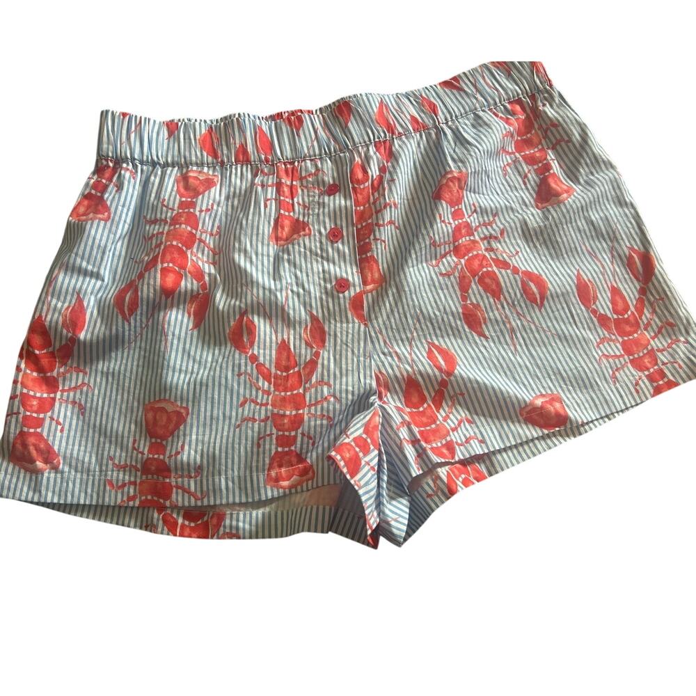 River Island 100% Cotton Lobster Print Blue White Stripe Lounge Pajamas Shorts L